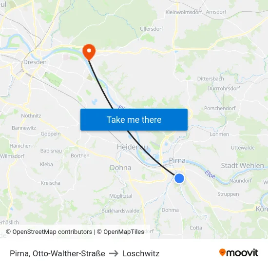 Pirna, Otto-Walther-Straße to Loschwitz map