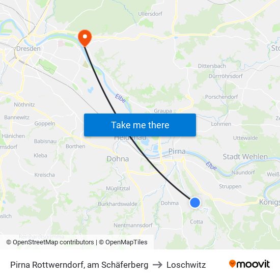 Pirna Rottwerndorf, am Schäferberg to Loschwitz map