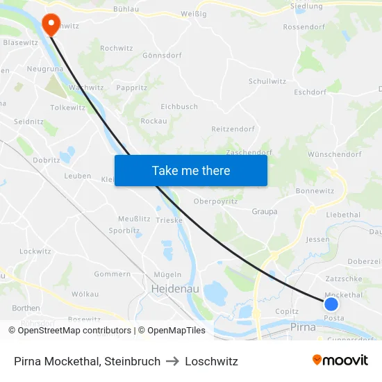 Pirna Mockethal, Steinbruch to Loschwitz map