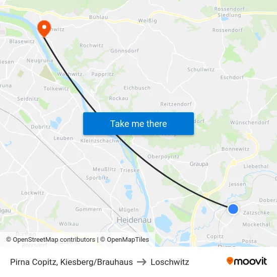Pirna Copitz, Kiesberg/Brauhaus to Loschwitz map