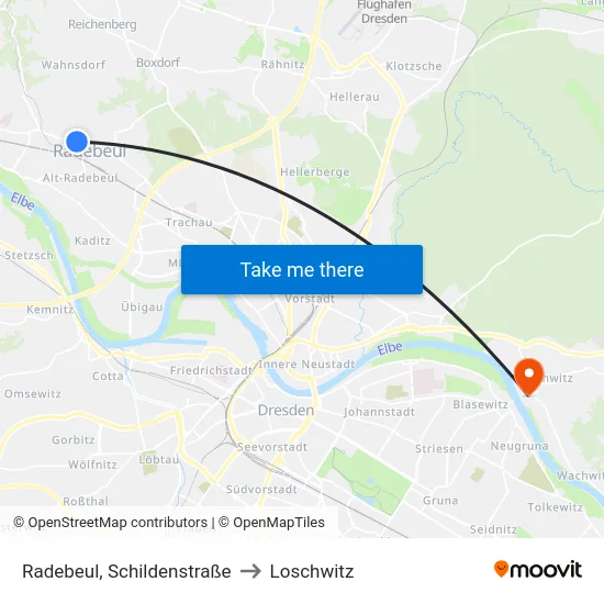 Radebeul, Schildenstraße to Loschwitz map