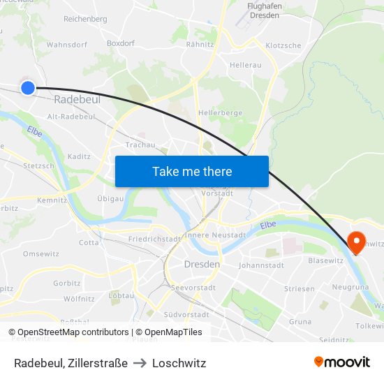 Radebeul, Zillerstraße to Loschwitz map