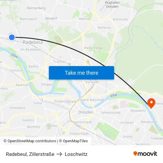 Radebeul, Zillerstraße to Loschwitz map