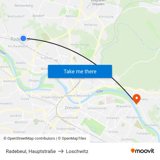 Radebeul, Hauptstraße to Loschwitz map