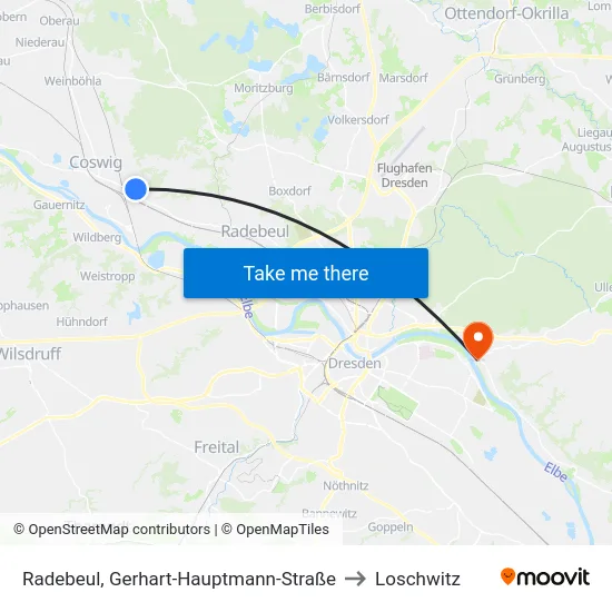 Radebeul, Gerhart-Hauptmann-Straße to Loschwitz map