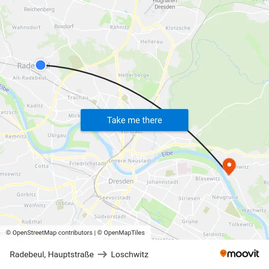 Radebeul, Hauptstraße to Loschwitz map