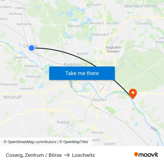 Coswig, Zentrum / Börse to Loschwitz map