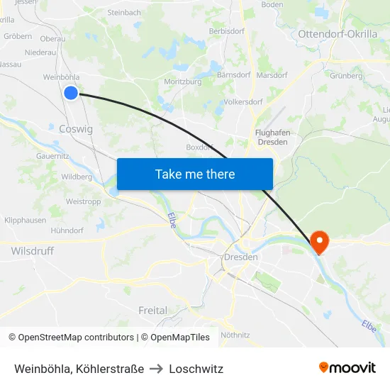 Weinböhla, Köhlerstraße to Loschwitz map