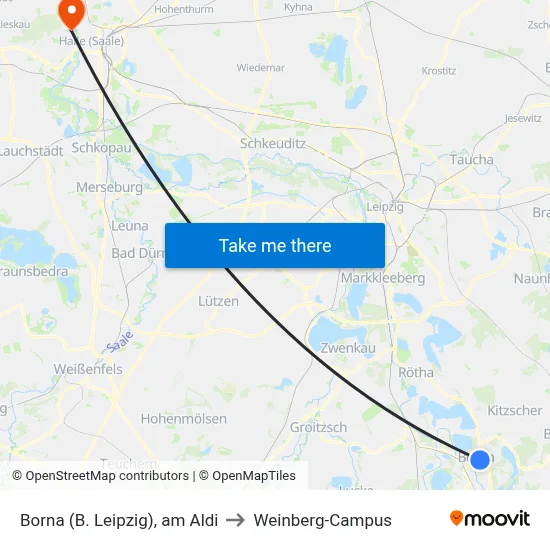 Borna (B. Leipzig), am Aldi to Weinberg-Campus map