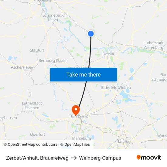 Zerbst/Anhalt, Brauereiweg to Weinberg-Campus map