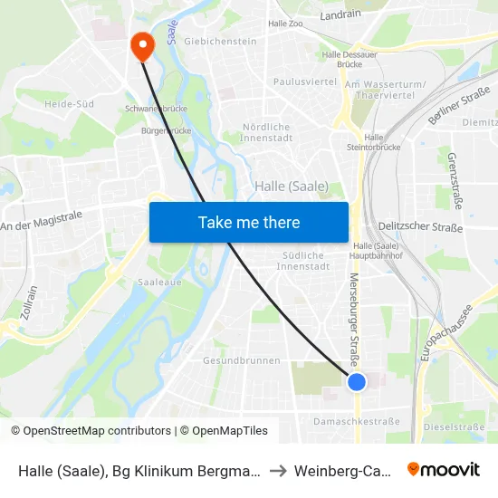 Halle (Saale), Bg Klinikum Bergmannstrost to Weinberg-Campus map