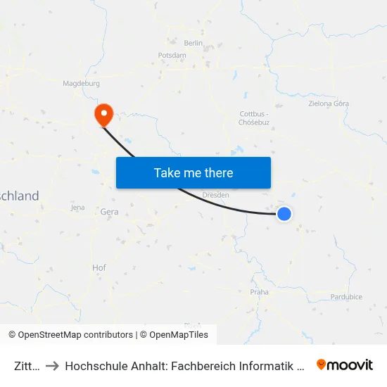 Zittau to Hochschule Anhalt: Fachbereich Informatik & Sprachen map
