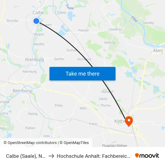 Calbe (Saale), Nienburger Str. to Hochschule Anhalt: Fachbereich Informatik & Sprachen map