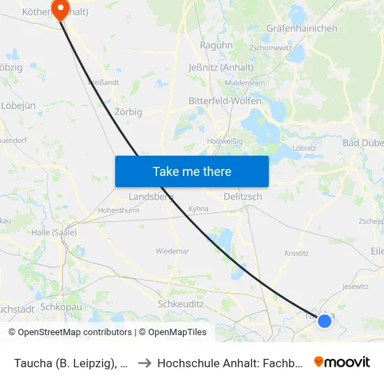Taucha (B. Leipzig), Geschwister-Scholl-Str. to Hochschule Anhalt: Fachbereich Informatik & Sprachen map