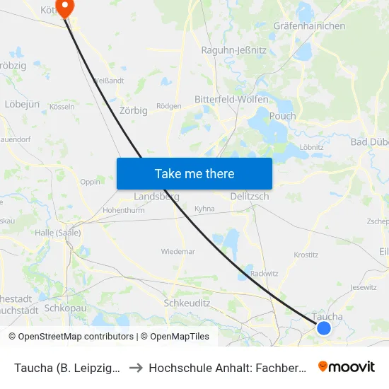 Taucha (B. Leipzig), Klebendorfer Str. to Hochschule Anhalt: Fachbereich Informatik & Sprachen map