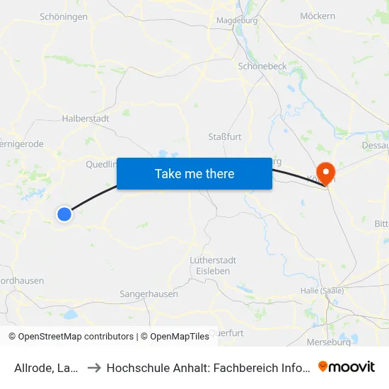 Allrode, Lange Str. to Hochschule Anhalt: Fachbereich Informatik & Sprachen map