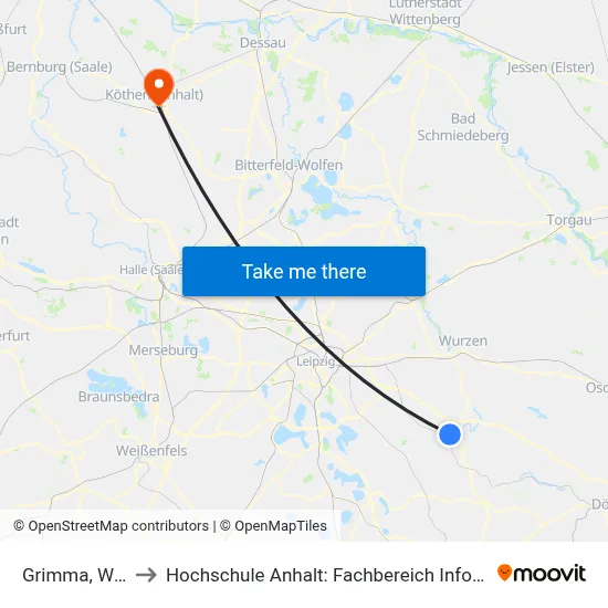 Grimma, Westring to Hochschule Anhalt: Fachbereich Informatik & Sprachen map