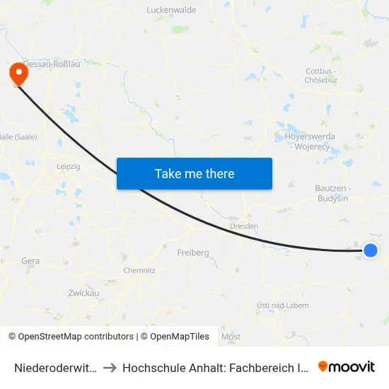Niederoderwitz Bahnhof to Hochschule Anhalt: Fachbereich Informatik & Sprachen map