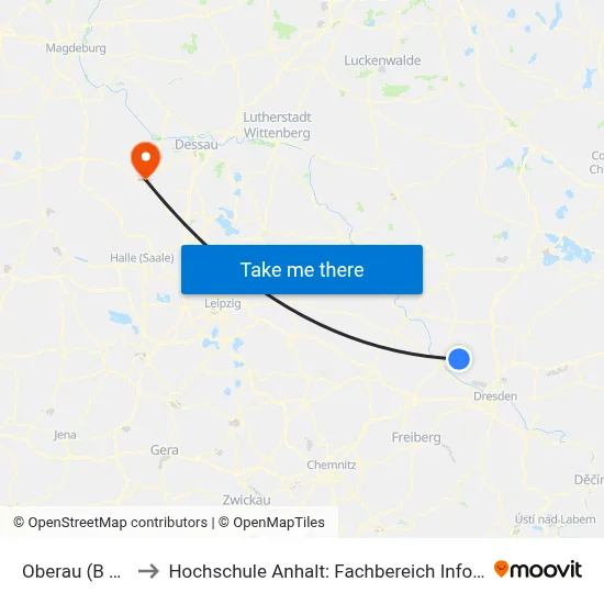 Oberau (B Meißen) to Hochschule Anhalt: Fachbereich Informatik & Sprachen map