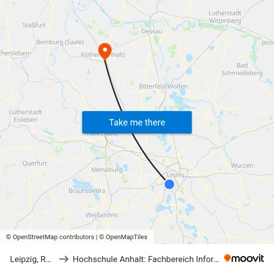 Leipzig, Rödelstr. to Hochschule Anhalt: Fachbereich Informatik & Sprachen map