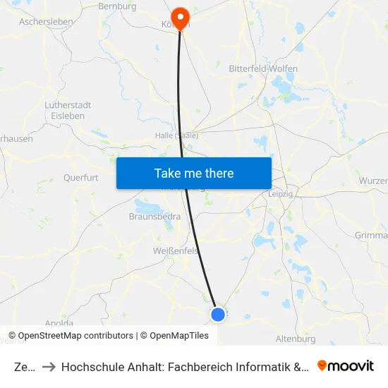 Zeitz to Hochschule Anhalt: Fachbereich Informatik & Sprachen map