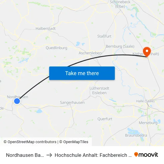 Nordhausen Bahnhofsplatz to Hochschule Anhalt: Fachbereich Informatik & Sprachen map