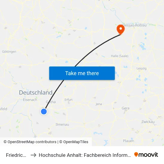 Friedrichroda to Hochschule Anhalt: Fachbereich Informatik & Sprachen map