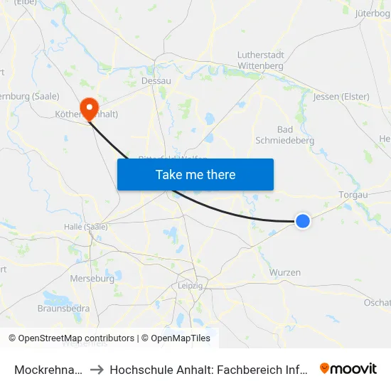 Mockrehna, Schule to Hochschule Anhalt: Fachbereich Informatik & Sprachen map