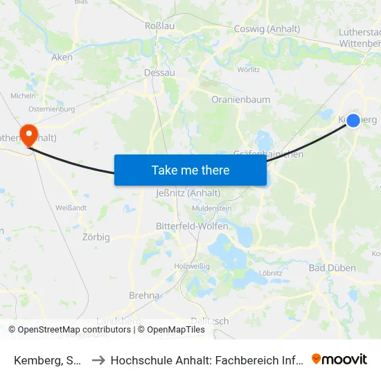 Kemberg, Sportplatz to Hochschule Anhalt: Fachbereich Informatik & Sprachen map
