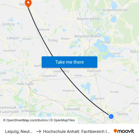 Leipzig, Neutzscher Str. to Hochschule Anhalt: Fachbereich Informatik & Sprachen map