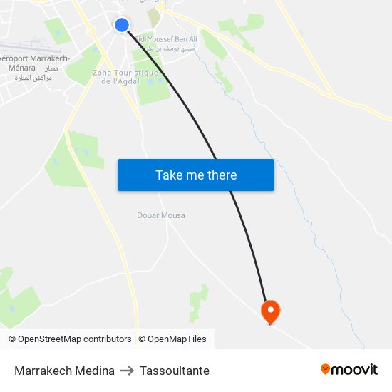 Marrakech Medina to Tassoultante map