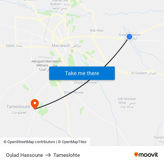 Oulad Hassoune to Tameslohte map