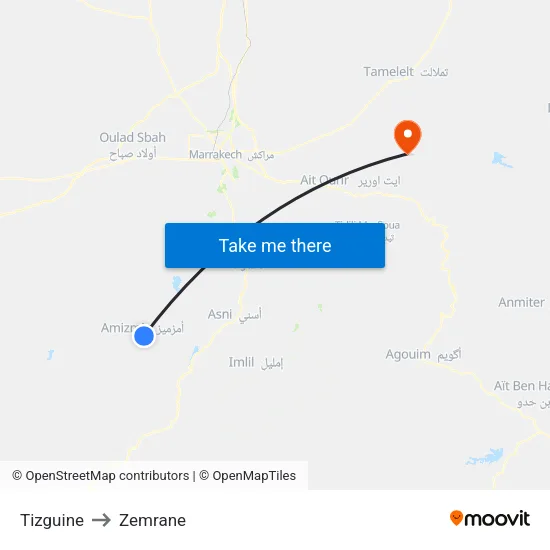 Tizguine to Zemrane map