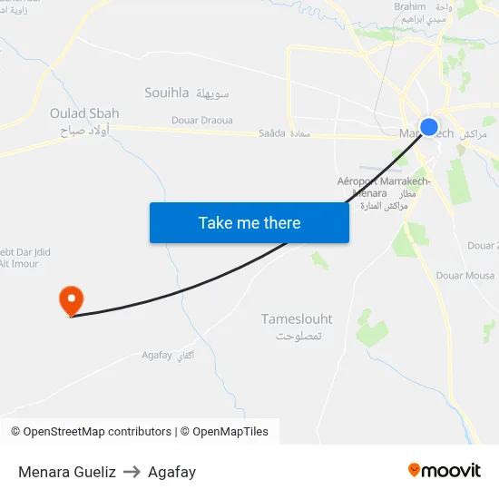 Menara Gueliz to Agafay map