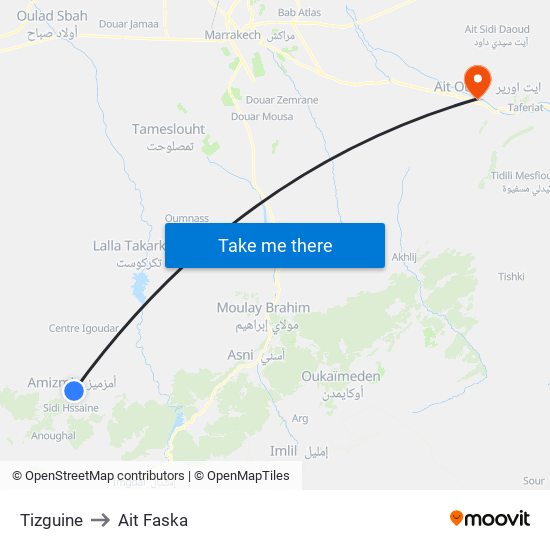 Tizguine to Ait Faska map