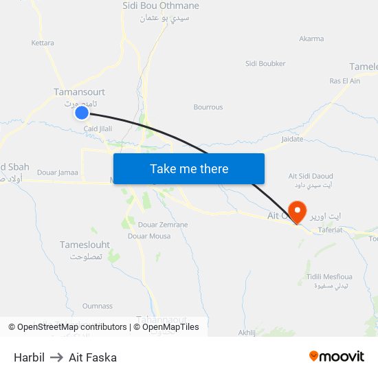 Harbil to Ait Faska map