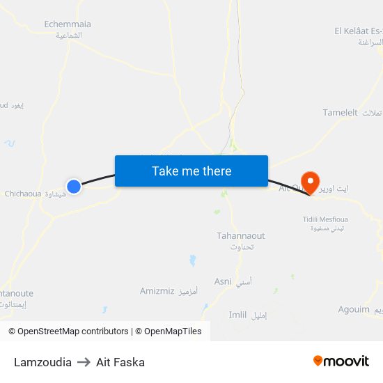 Lamzoudia to Ait Faska map