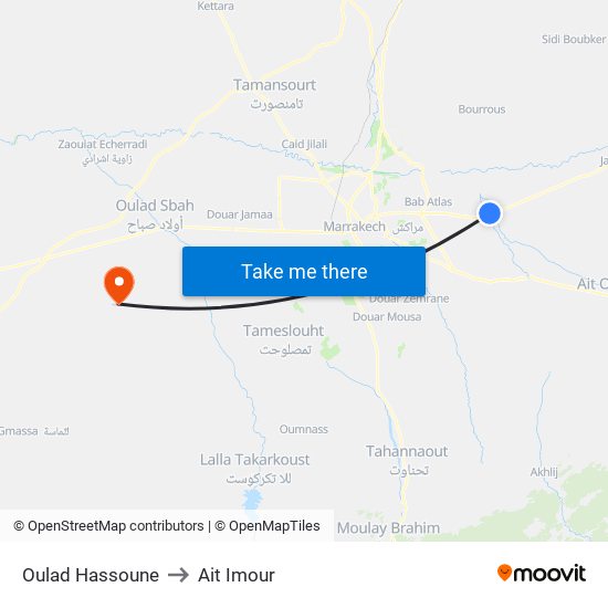 Oulad Hassoune to Ait Imour map