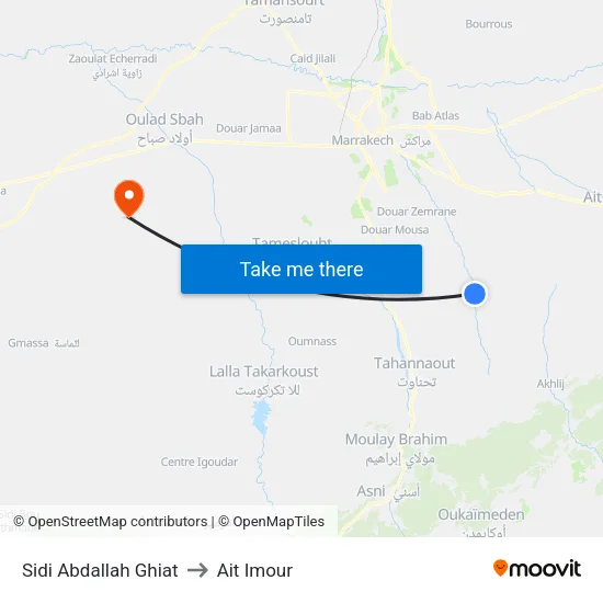 Sidi Abdallah Ghiat to Ait Imour map