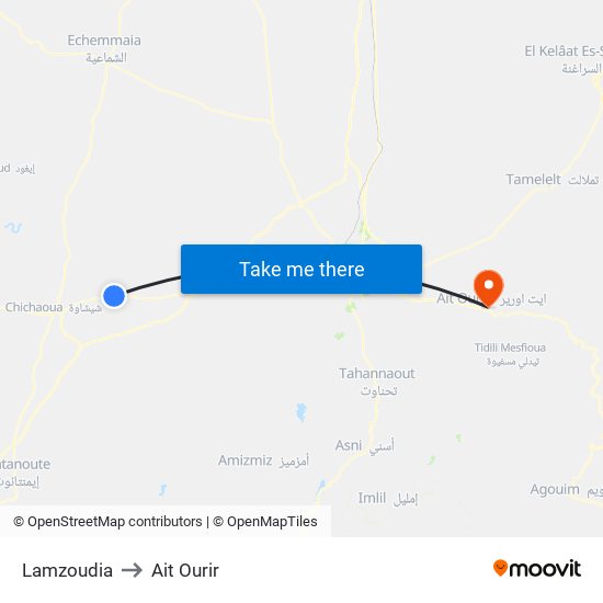 Lamzoudia to Ait Ourir map