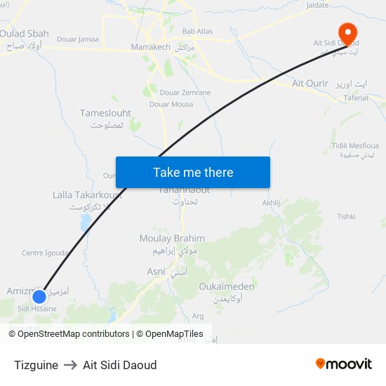 Tizguine to Ait Sidi Daoud map