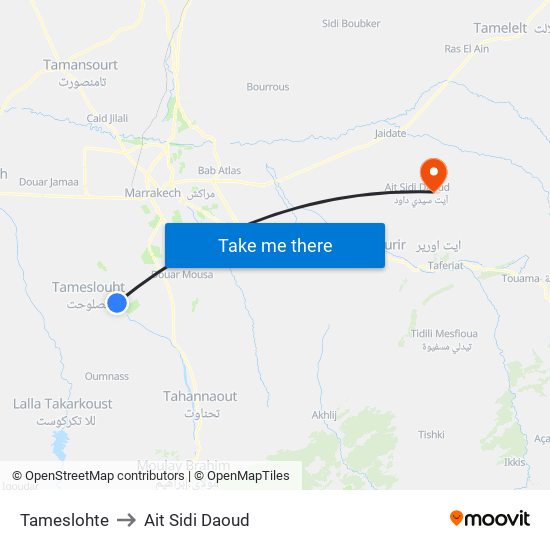 Tameslohte to Ait Sidi Daoud map