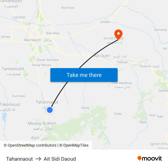 Tahannaout to Ait Sidi Daoud map