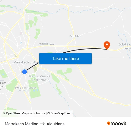 Marrakech Medina to Alouidane map