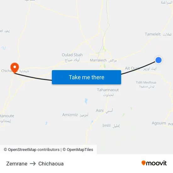Zemrane to Chichaoua map