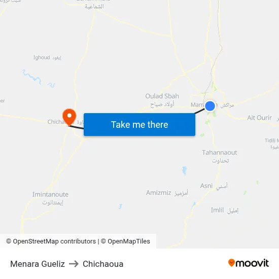 Menara Gueliz to Chichaoua map