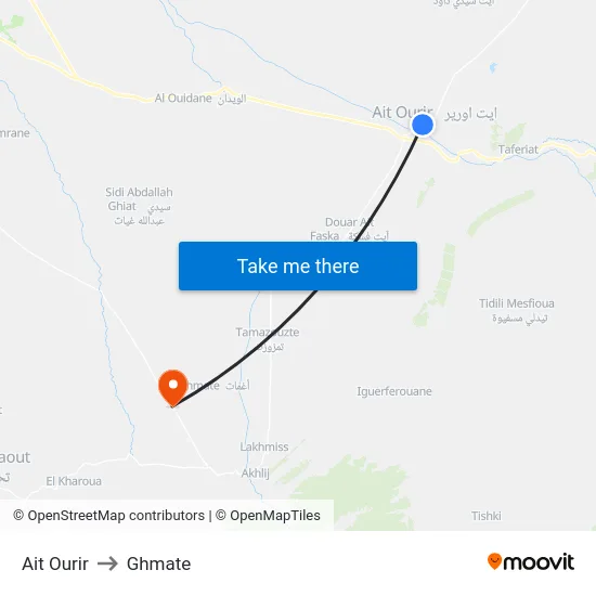 Ait Ourir to Ghmate map