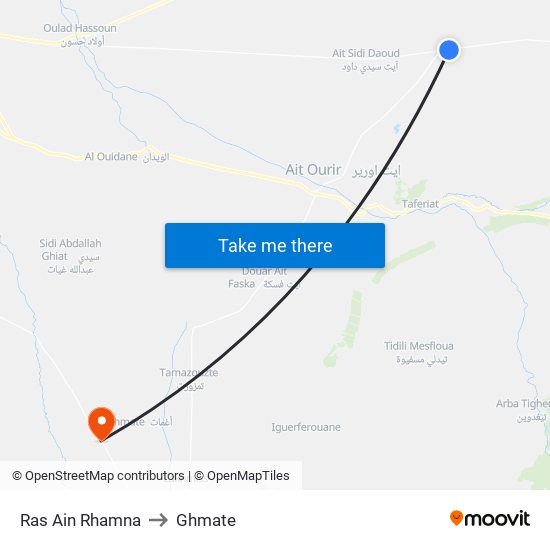 Ras Ain Rhamna to Ghmate map