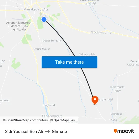 Sidi Youssef Ben Ali to Ghmate map