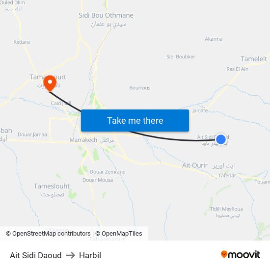 Ait Sidi Daoud to Harbil map